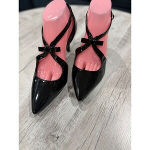 Bandolino Black Patent Bow Heels Pointed Toe Mary Jane Kitten Pumps